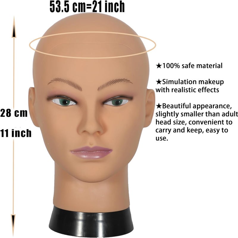 simnient Bald Mannequin Head Stand Professional Cosmetology Wig Training Head for Wig Making and Display Hat Glasses Scarf Jewelry Model Head with Free Clamp - Image 3